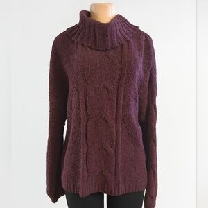 Seven7 Cable Knit Cowl Neck Sweater – Size Large – Blackberry Wine